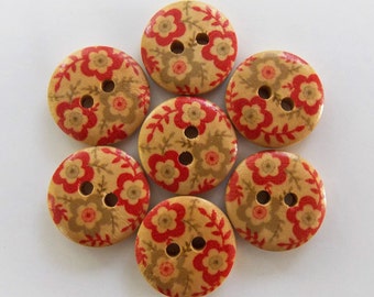 Flower Buttons, Wooden Buttons, Floral Buttons, Sewing Supplies, Scrapbooking, Embellishments,  2 Hole Buttons, Card Making