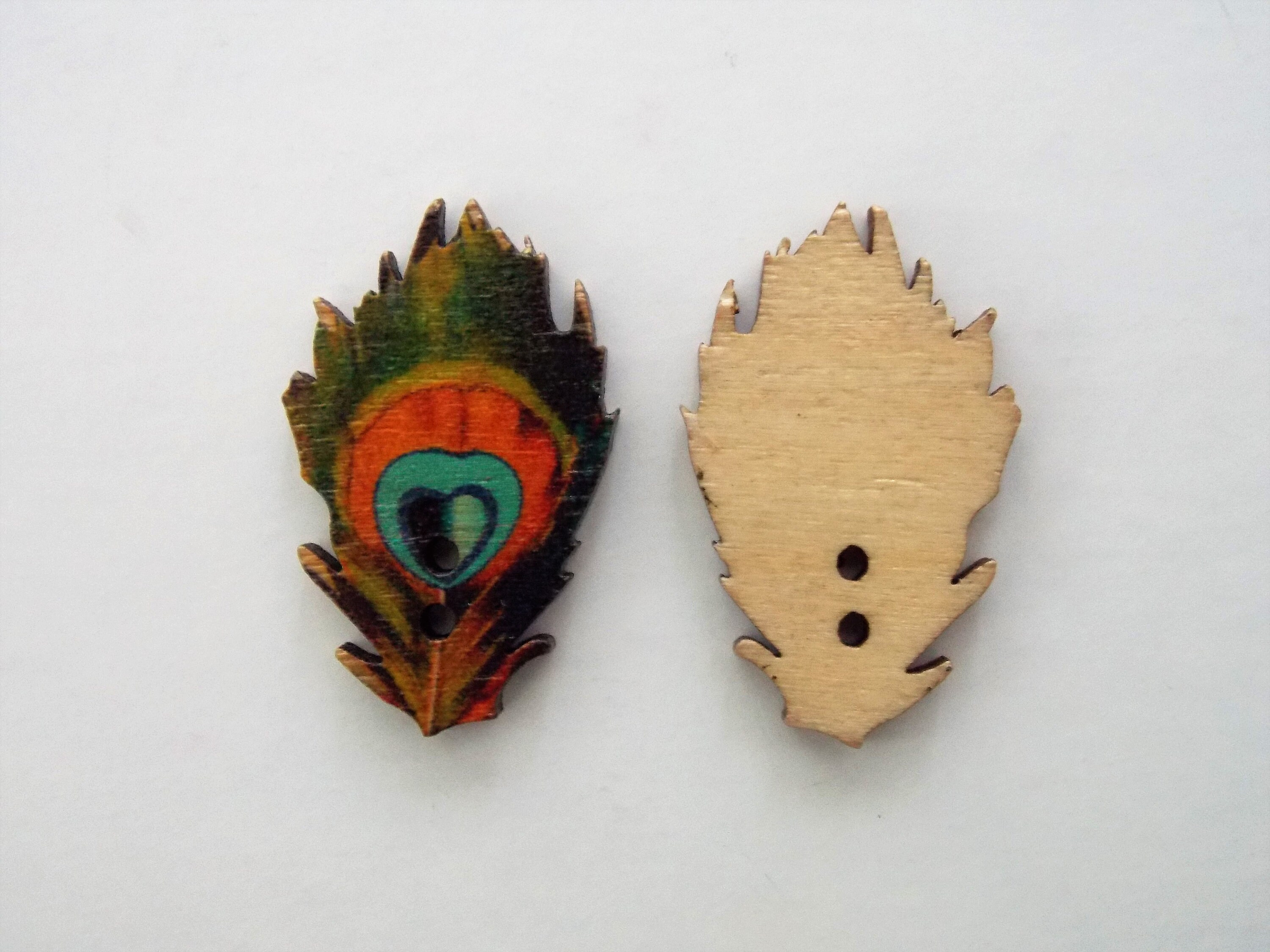 Peacock Feather Buttons Feather Buttons Bird Buttons Wooden - Etsy