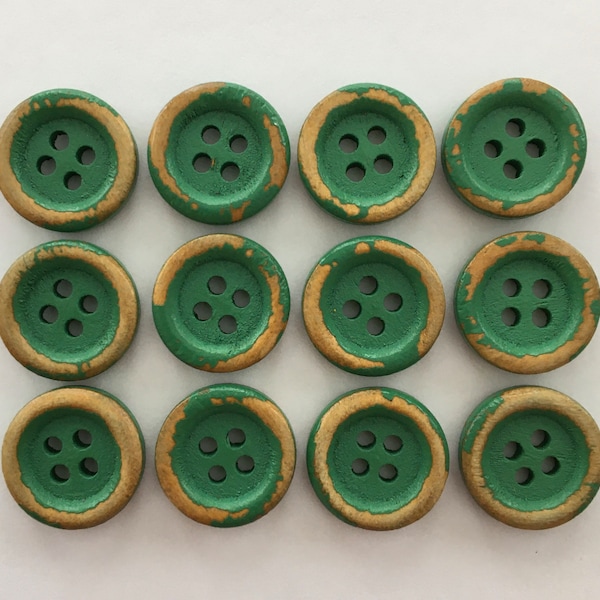 Vintage style Buttons, Green Buttons, Sewing Supplies, Rustic Buttons, Embellishments, Wooden Buttons, Scrapbooking, Craft Supplies