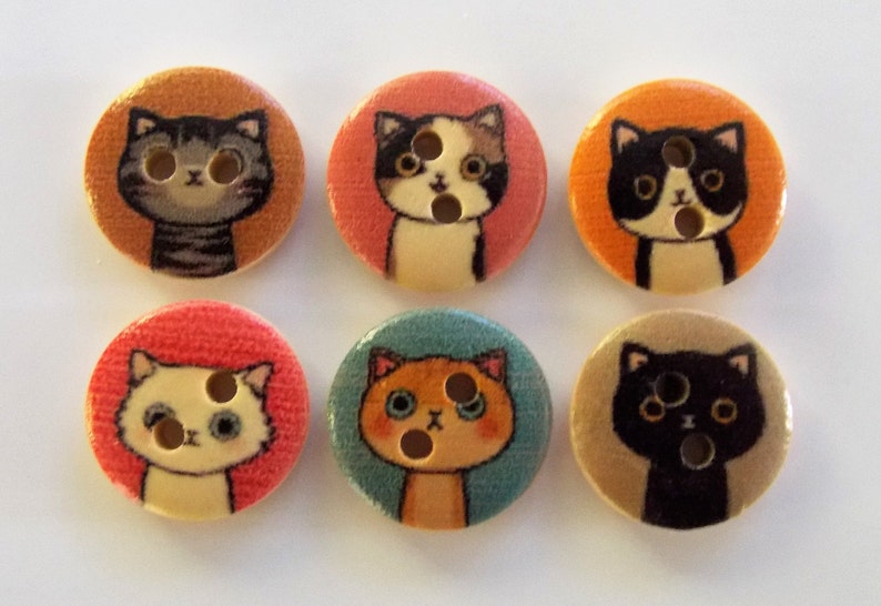 Cat Buttons Wooden Buttons Sewing Supplies Kitten Buttons Etsy