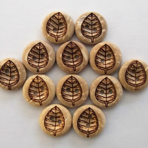 Leaf Buttons, 13mm Buttons, Coconut Buttons, Natural Buttons, Sewing Supplies, Embellishments, Rustic Buttons, Scrapbooking, Craft Supplies