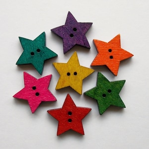 Bottoni a forma di stella, stelle di legno da 1", bottoni rustici, stelle rosse, stelle verdi, stelle gialle, scrapbooking, abbellimenti, articoli per cucire
