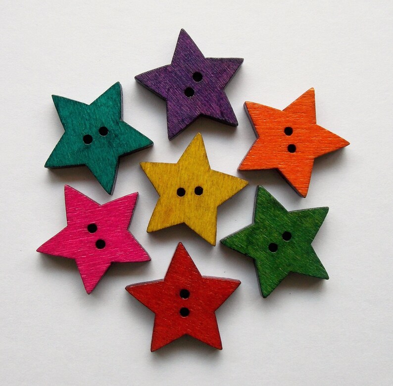 Rustic Wooden Star Buttons, Colorful Sewing Embellishments (1 Inch) - Etsy