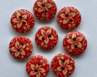 Flower Buttons, Red Buttons, Floral Buttons, Sewing Supplies, Scrapbooking, Embellishments, Wooden Buttons, Card Making