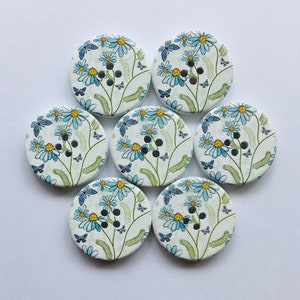 Floral Buttons, 30mm Buttons, Butterfly Buttons, Daisy Buttons, Sewing Supplies, Scrapbooking, Embellishments, Blue Flower Buttons image 2