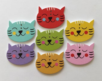 Cat Buttons, Wooden Buttons, Sewing Supplies, Kitten Buttons, Embellishments, Feline Buttons, Scrapbooking, Craft Supplies, Kitty Buttons
