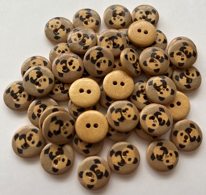 Panda Buttons, 15mm Buttons, Wooden Buttons, Sewing Supplies, Scrapbooking, Embellishments, Panda Bear Buttons image 4