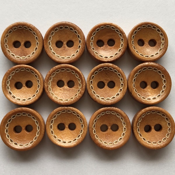 Brown Buttons, 10mm Buttons, Wooden Buttons, Rustic Buttons, Sewing Supplies, Scrapbooking, Embellishments