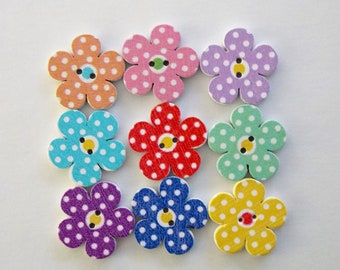 Flower Buttons, 20mm Buttons, Polka Dot Buttons, Wooden Buttons, Sewing Supplies, Embellishments, Scrapbooking, Craft Supplies