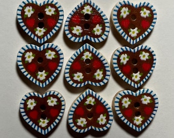 Heart Buttons, 22mm Flower Wooden Sewing Embellishments