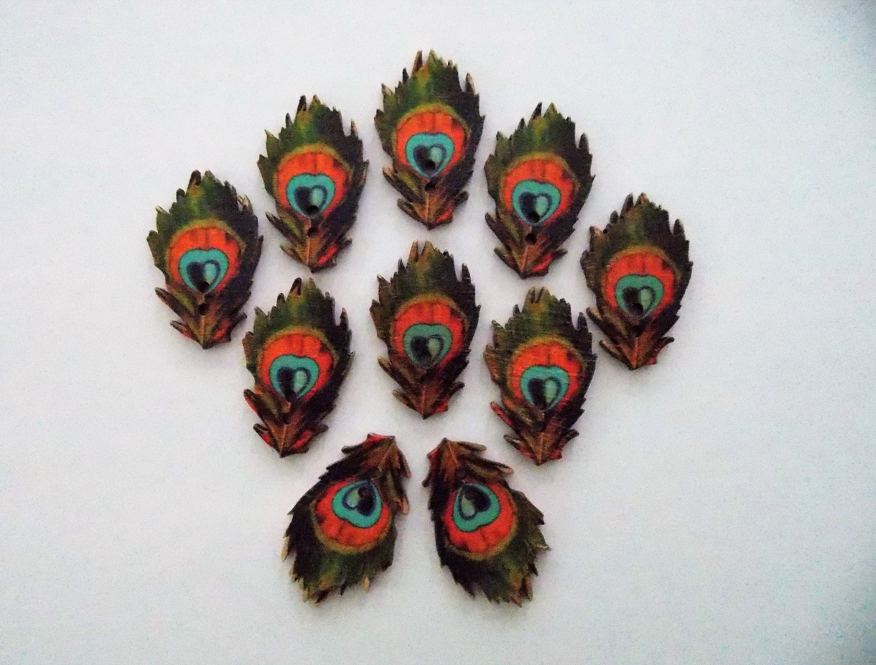 Peacock Feather Buttons Feather Buttons Bird Buttons Wooden - Etsy