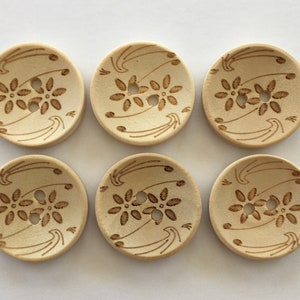 Flower Buttons, Natural Buttons, Rustic Buttons, Wooden Buttons, Sewing Supplies, Embellishments, 20mm Buttons