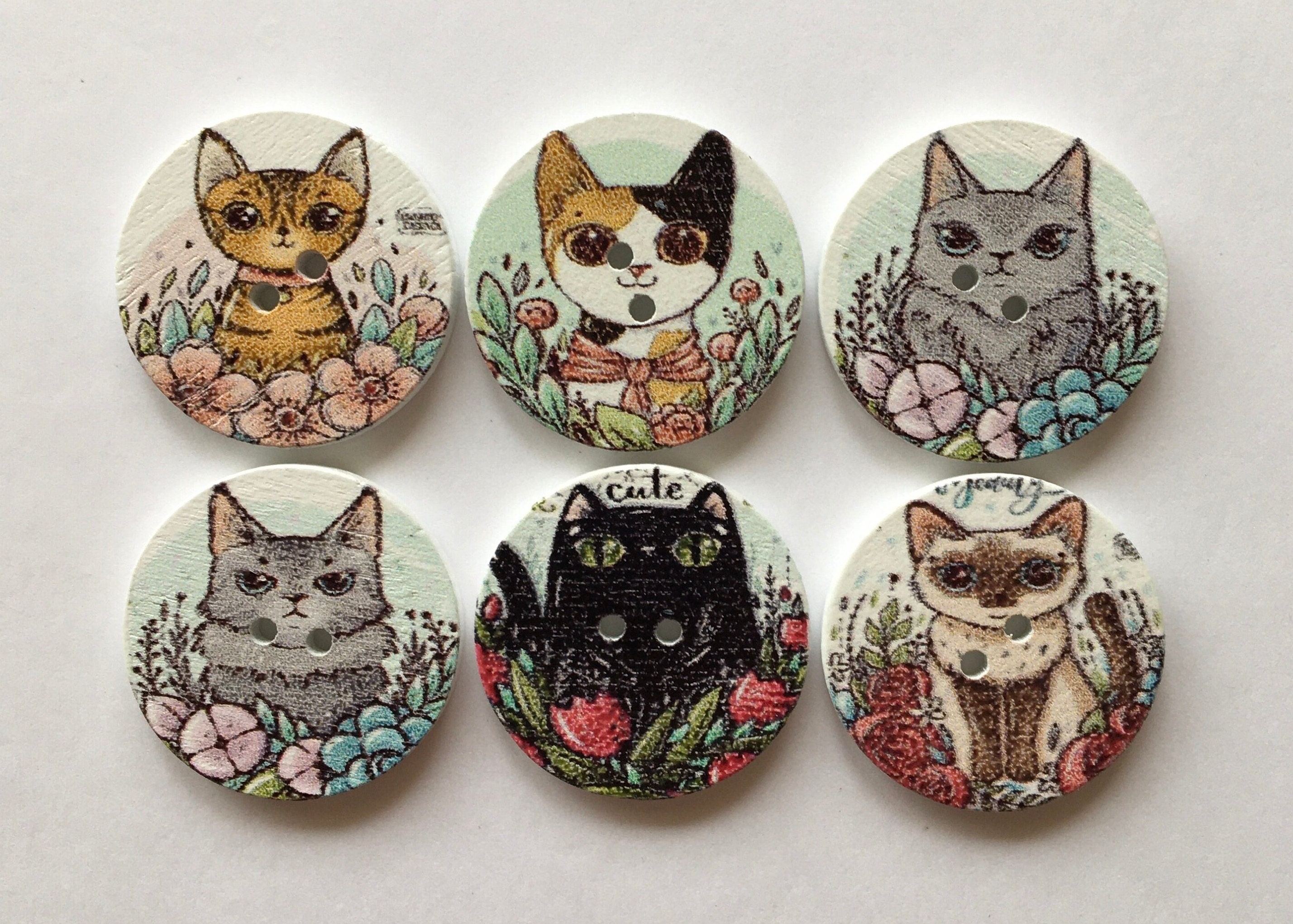 Cat Buttons, 1” Buttons, Kitten Buttons, Sewing Supplies, Feline Buttons, Embellishments, Scrapbooking, Craft Supplies