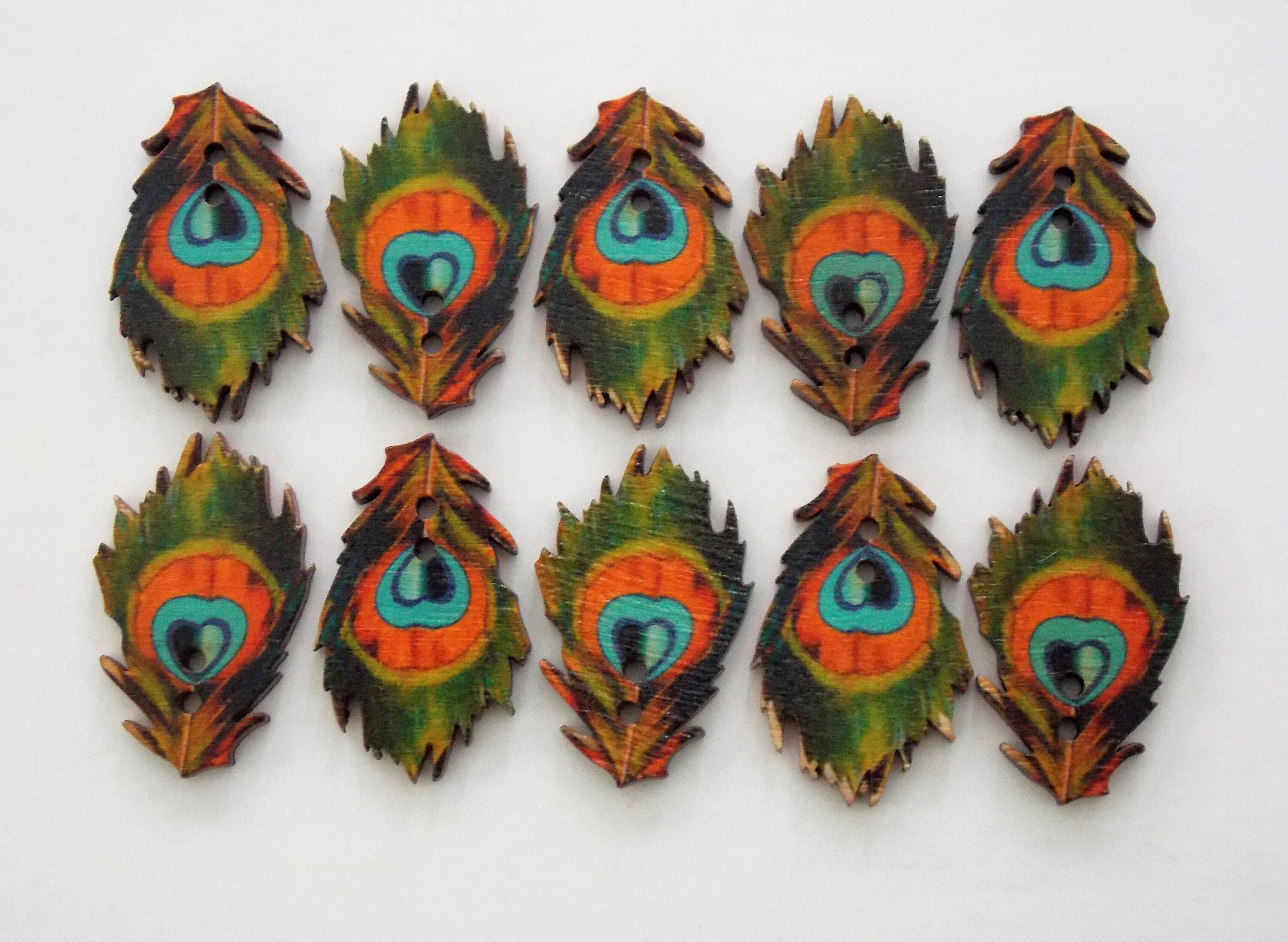 Peacock Feather Buttons Feather Buttons Bird Buttons Wooden - Etsy