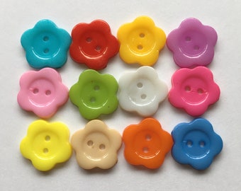 Flower Buttons, 14mm Buttons, Resin Buttons, Petal Buttons, Sewing Supplies, Scrapbooking, Embellishments, Multi Coloured Buttons