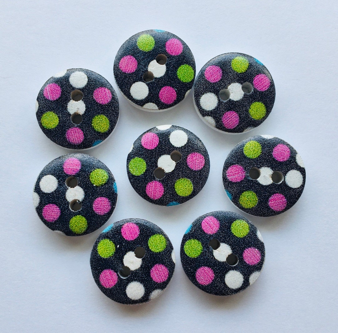 Black Polka Dot Wooden Buttons, 15mm - Etsy