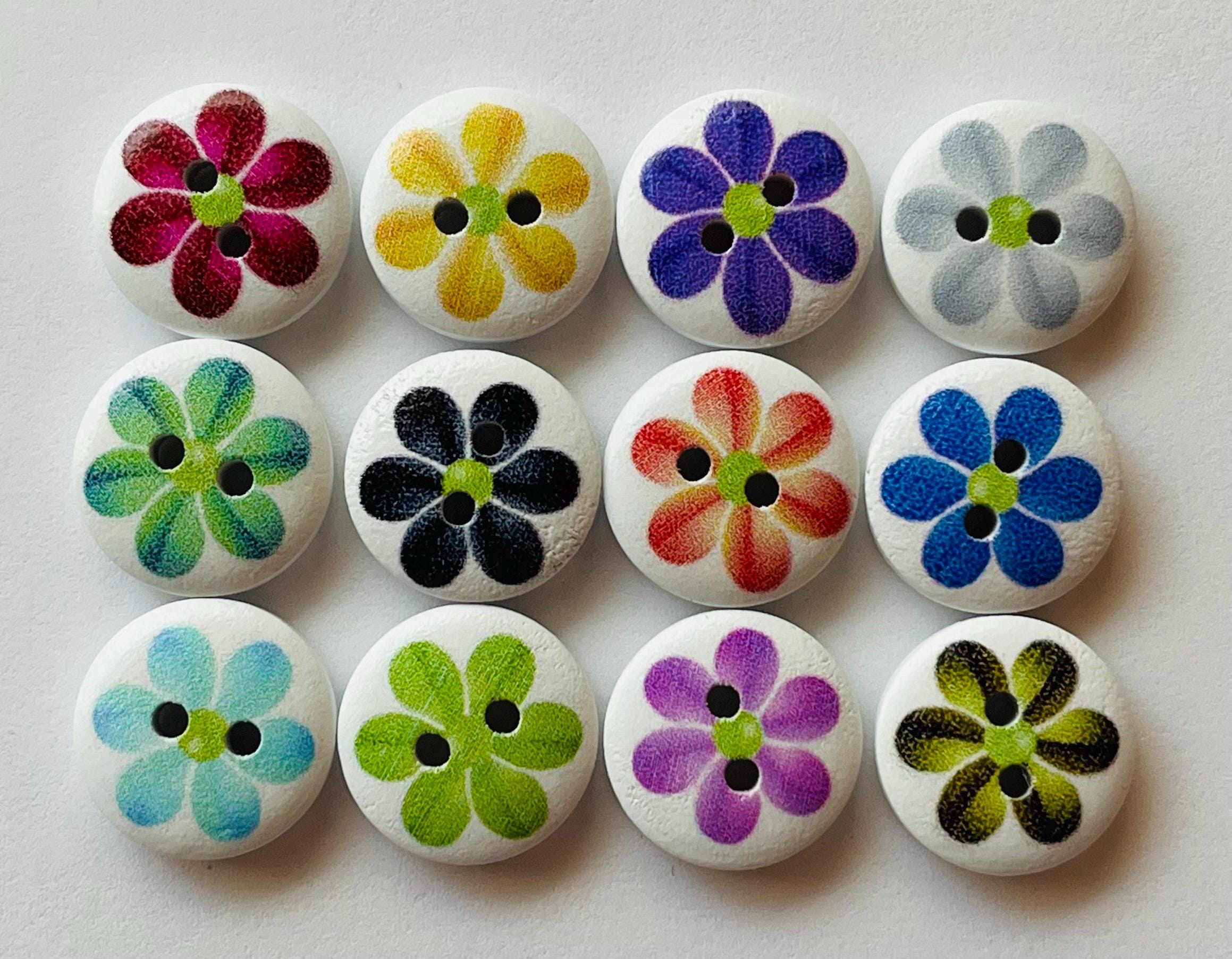 Daisy Flower Buttons, Colorful Wooden Buttons (15mm) - Etsy