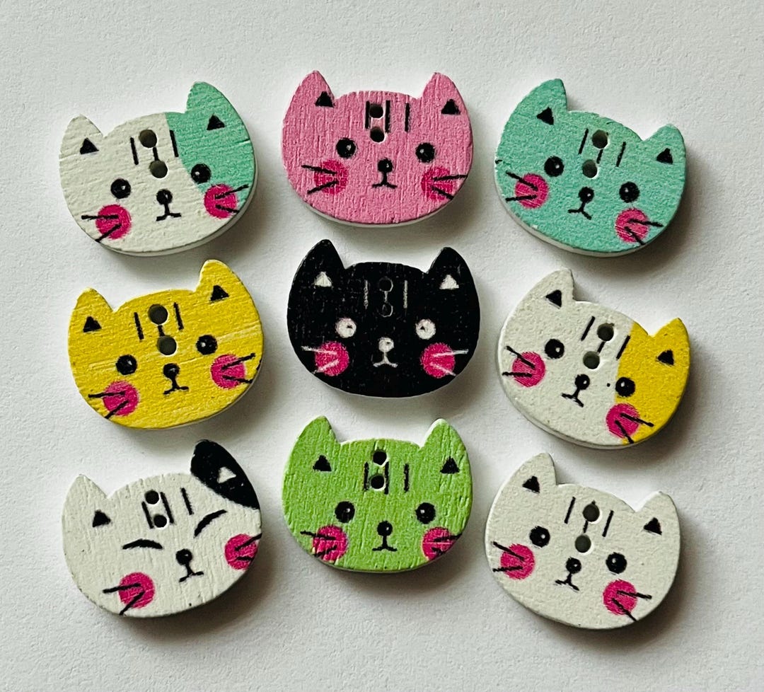 Cat Kitten Feline Buttons, Sewing Supplies, 1/2