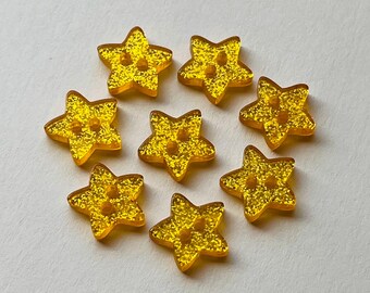 Gold Glitter Star Resin Buttons, 14mm