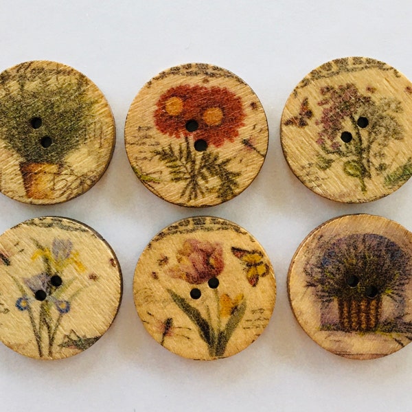 Flower Buttons, 25mm Buttons, Lavender Buttons, Vintage Look Buttons, Sewing Supplies, Scrapbooking, Embellishments, Floral Buttons