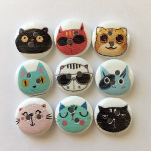 Cat Face Wooden Buttons, Sewing Embellishments (15mm)