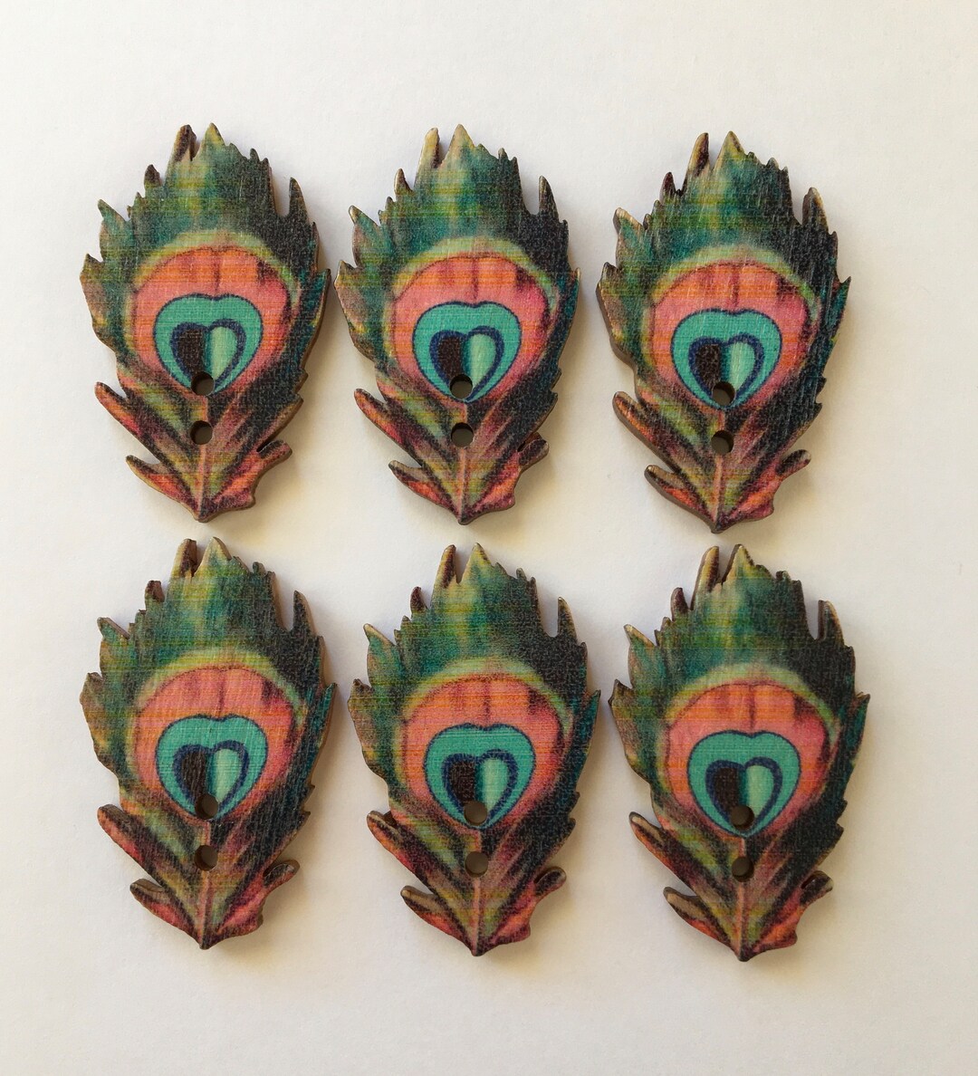 Peacock Feather Buttons, Feather Buttons, Bird Buttons, Wooden Buttons ...