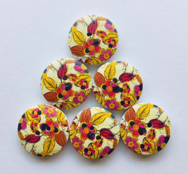 Floral Buttons Flower Buttons Sewing Supplies Wooden Etsy