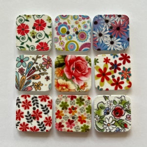 Bottoni quadrati, bottoni in legno da 18 mm, bottoni floreali, articoli per cucire, scrapbooking, abbellimenti, bottoni decorativi