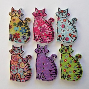 Botões de gato, botões de madeira, suprimentos de costura, botões de gatinho, enfeites, botões felinos, scrapbooking, suprimentos de artesanato, botões de gatinho
