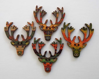 Deer Buttons, Elk Buttons, Reindeer Buttons, Sewing Supplies, Scrapbooking, Embellishments, Wooden Buttons, Animal Buttons