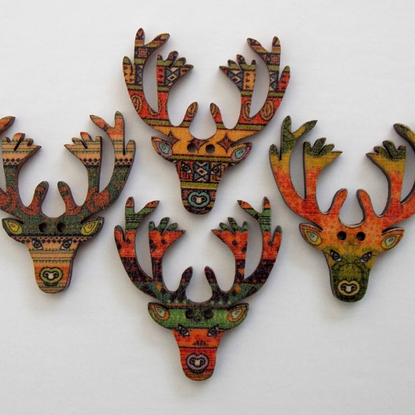 Deer Buttons, Elk Buttons, Reindeer Buttons, Sewing Supplies, Scrapbooking, Embellishments, Wooden Buttons, Animal Buttons