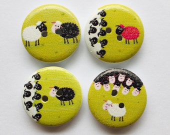 Sheep Buttons, Lamb Buttons, Woolly Buttons, Sewing Supplies, Wooden Buttons, Embellishments, 20mm Buttons, Scrapbooking, Craft Supplies