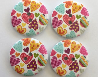 Heart Buttons, 30mm Buttons, Large Buttons, Sewing Supplies, Scrapbooking, Embellishments, White Buttons