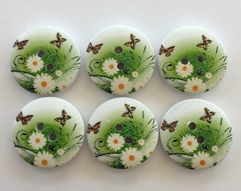 Daisy Buttons, 18mm Buttons, Green Buttons, Butterfly Buttons, Sewing Supplies, Scrapbooking, Embellishments, Flower Buttons