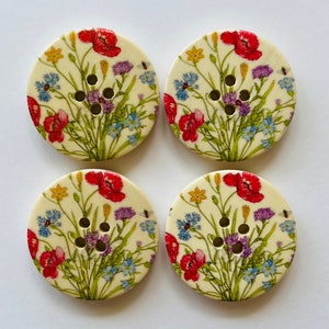 Bottoni a forma di fiore, Bottoni a forma di papavero, Bottoni a forma di fiore di campo da 30 mm, Forniture per cucire, Scrapbooking, Abbellimenti, Bottoni floreali, Bottoni in legno