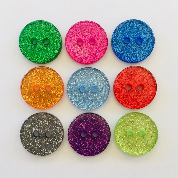 Glitter Buttons, 15mm Buttons, Sparkly Buttons, Resin Buttons, Sewing Supplies, Embellishments, Scrapbooking, Craft Supplies, Dressmaking