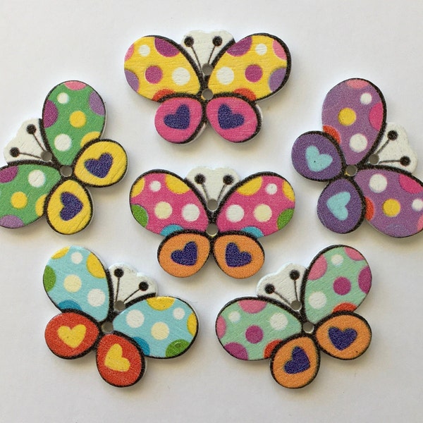 Butterfly Buttons, Wooden Buttons, Colourful Buttons, Sewing Supplies, Scrapbooking, Embellishments, Rainbow Buttons