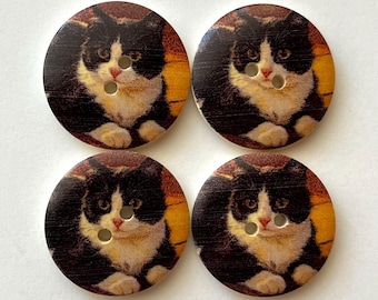 Cat Buttons, 30mm Wooden Buttons, Sewing Supplies, Embellishments