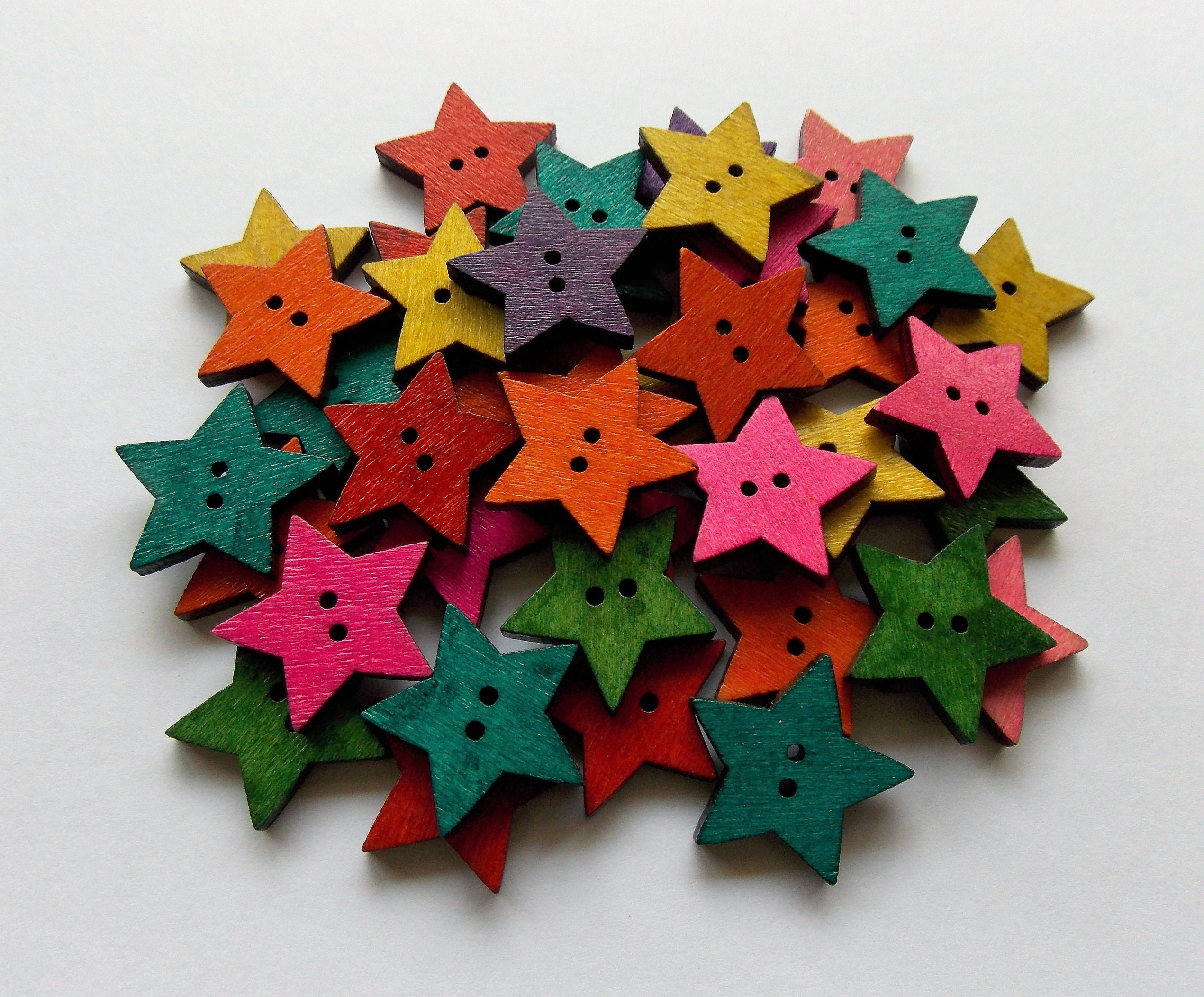 Rustic Wooden Star Buttons, Colorful Sewing Embellishments (1 Inch) - Etsy