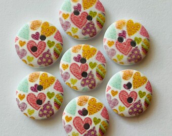 Heart Buttons, 15mm White Wooden Embellishments