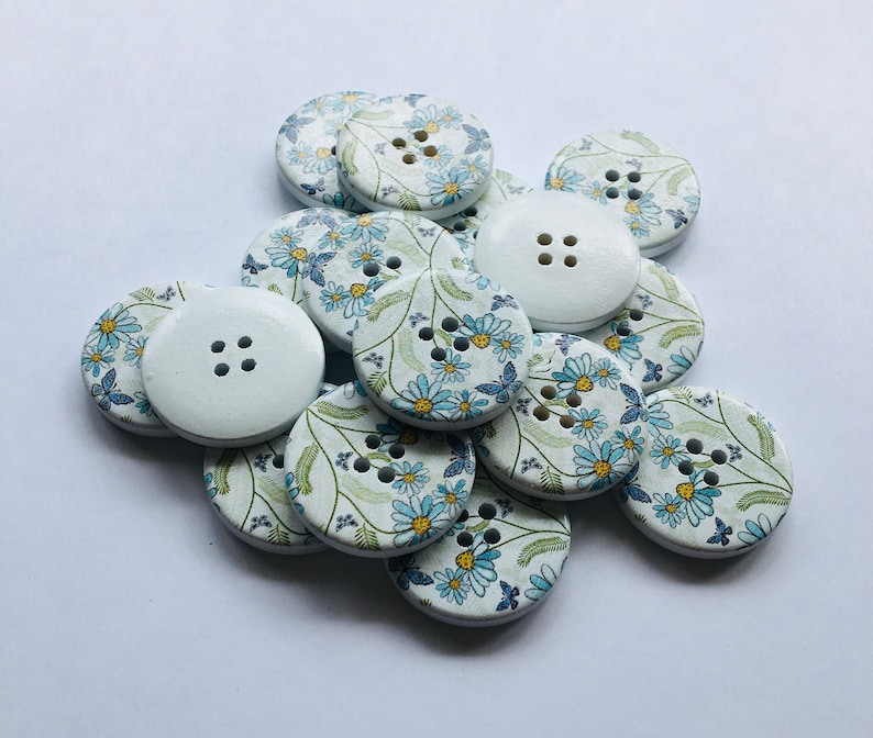 Floral Buttons, 30mm Buttons, Butterfly Buttons, Daisy Buttons, Sewing Supplies, Scrapbooking, Embellishments, Blue Flower Buttons image 5