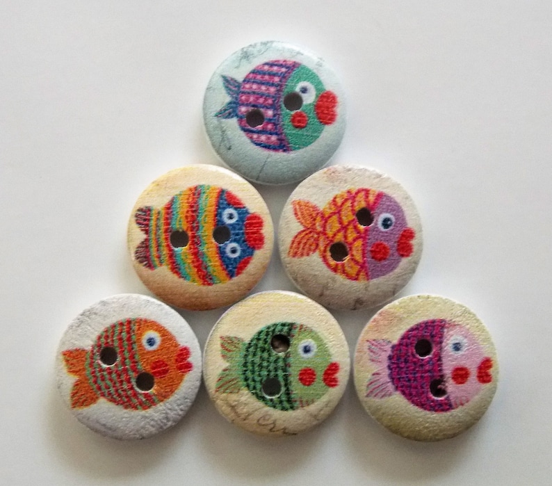 Striped Fish Wooden Buttons, 15mm, Sewing, Embellishments - Etsy
