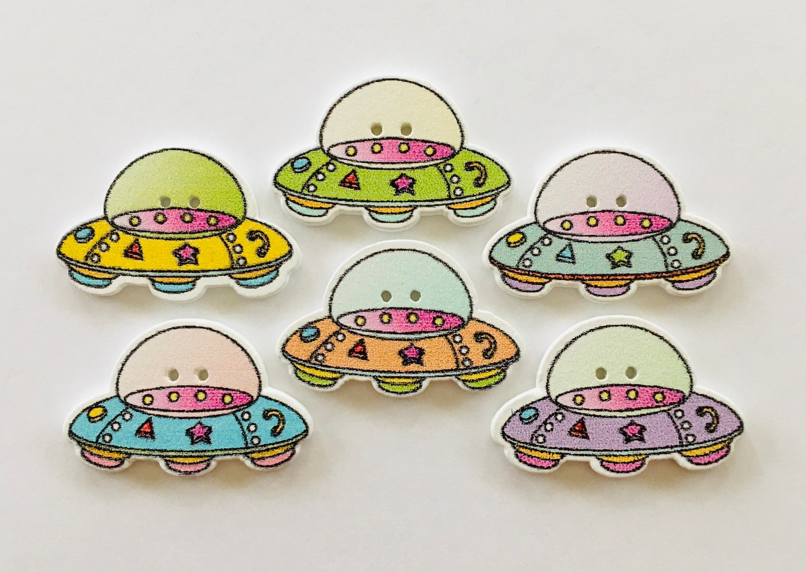 Wooden Spaceship Buttons, Colorful Alien UFO Craft Supplies (30mm) - Etsy
