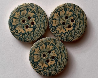 Floral Blue Wooden 30mm Buttons, William Morris Design
