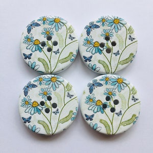 Floral Buttons, 30mm Buttons, Butterfly Buttons, Daisy Buttons, Sewing Supplies, Scrapbooking, Embellishments, Blue Flower Buttons