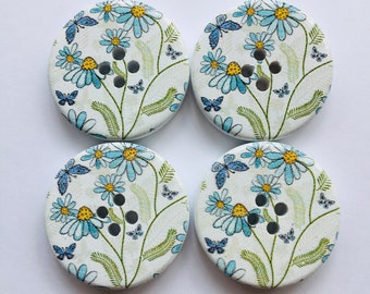 Floral Buttons, 30mm Buttons, Butterfly Buttons, Daisy Buttons, Sewing Supplies, Scrapbooking, Embellishments, Blue Flower Buttons