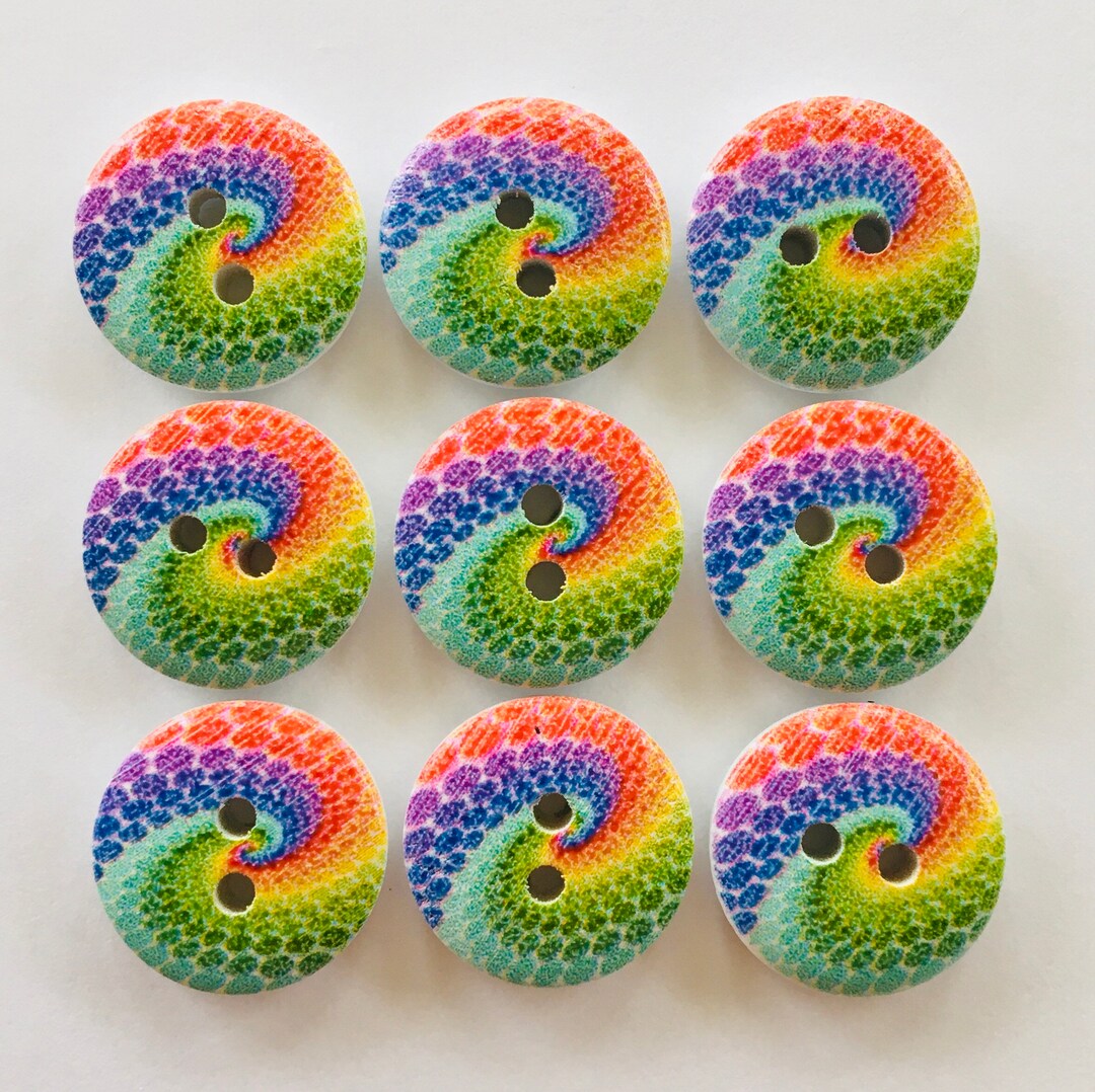 Rainbow Buttons Wooden Buttons Sewing Supplies Spiral Etsy