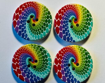 Rainbow Pinwheel Wooden Buttons, 30mm Sewing Embellishments