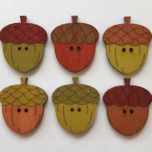 Acorn Wooden Buttons, Autumn Colours, 1 inch, Sewing, Scrapbooking