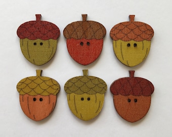 Acorn Wooden Buttons, Autumn Colours, 1 inch, Sewing, Scrapbooking